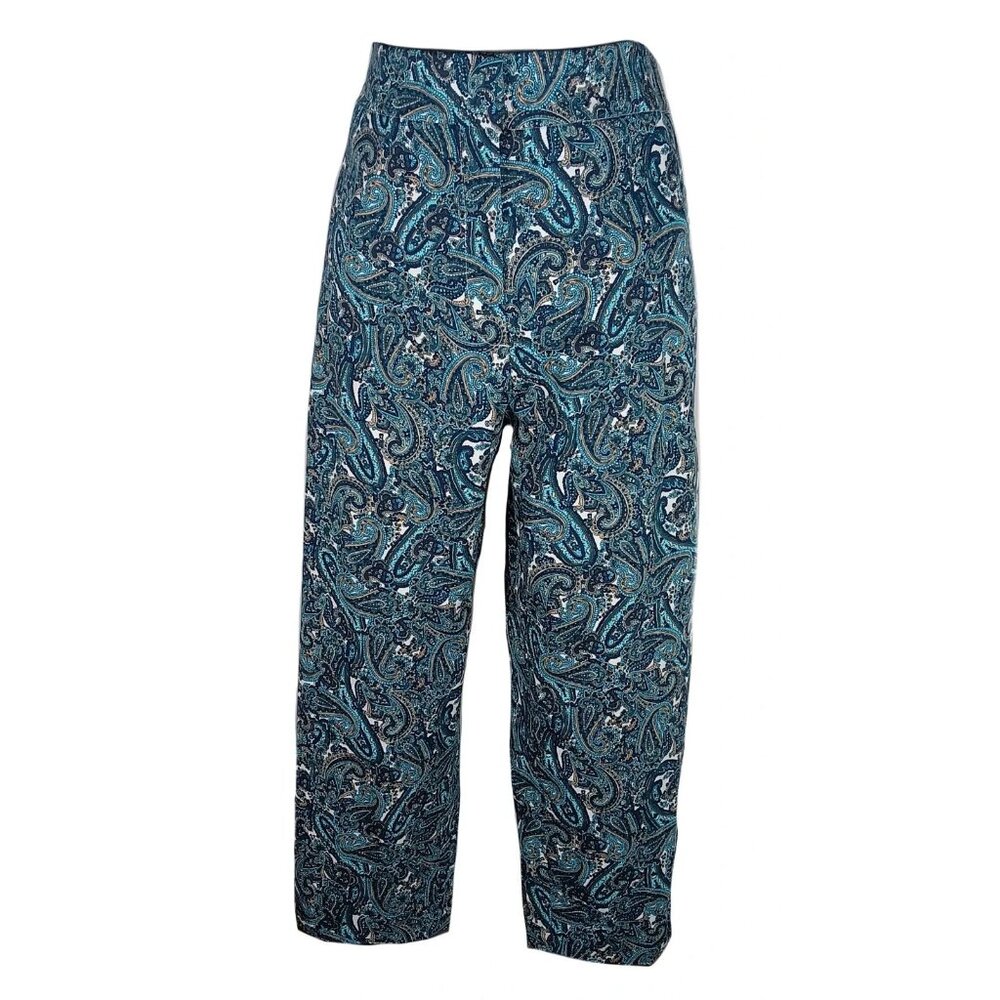 Michael Kors Plus Size Paisley Capri Pants 16W Midnight Blue Stretch New No Tags - Picture 2 of 8